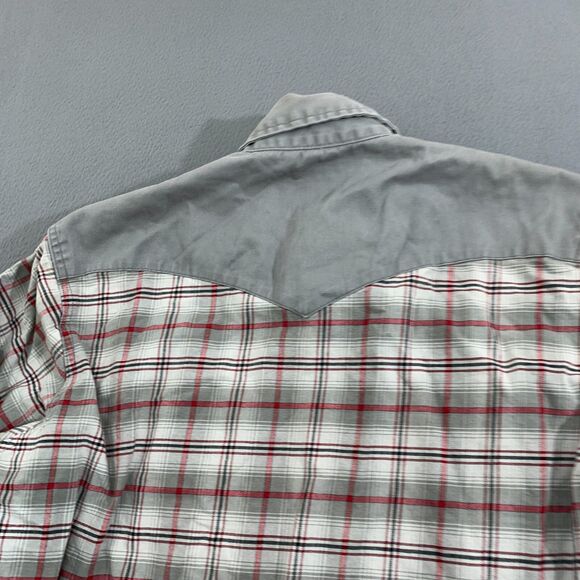 Wrangler Mens Western Shirt Large Gray‎ Pearl Snap Canvas Plaid - Picture 7 of 15